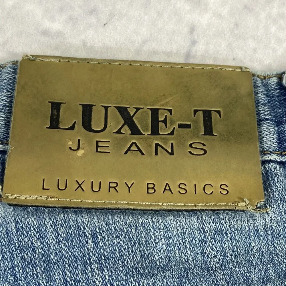 LUXE-T Luxury Basics Relaxed Fit Men's Blue Jeans‎ Size 42x33 Distressed Hem
